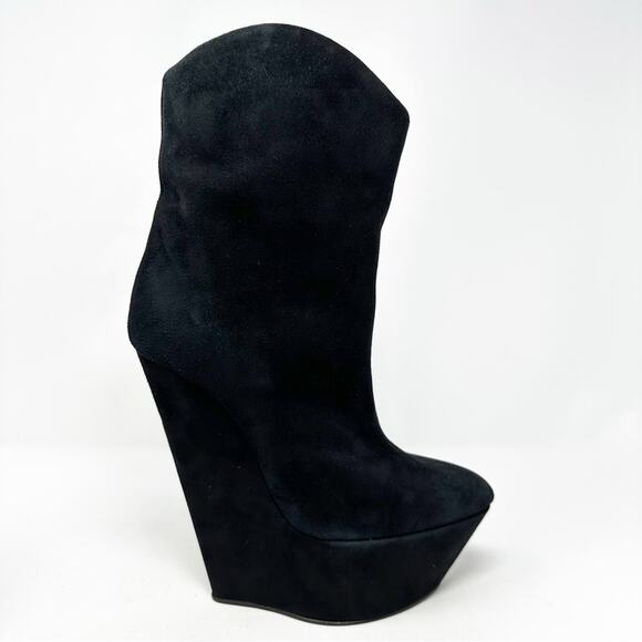 Giuseppe Zanotti Black Suede Platform Wedge Boots Size 38.5 - Picture 6 of 11